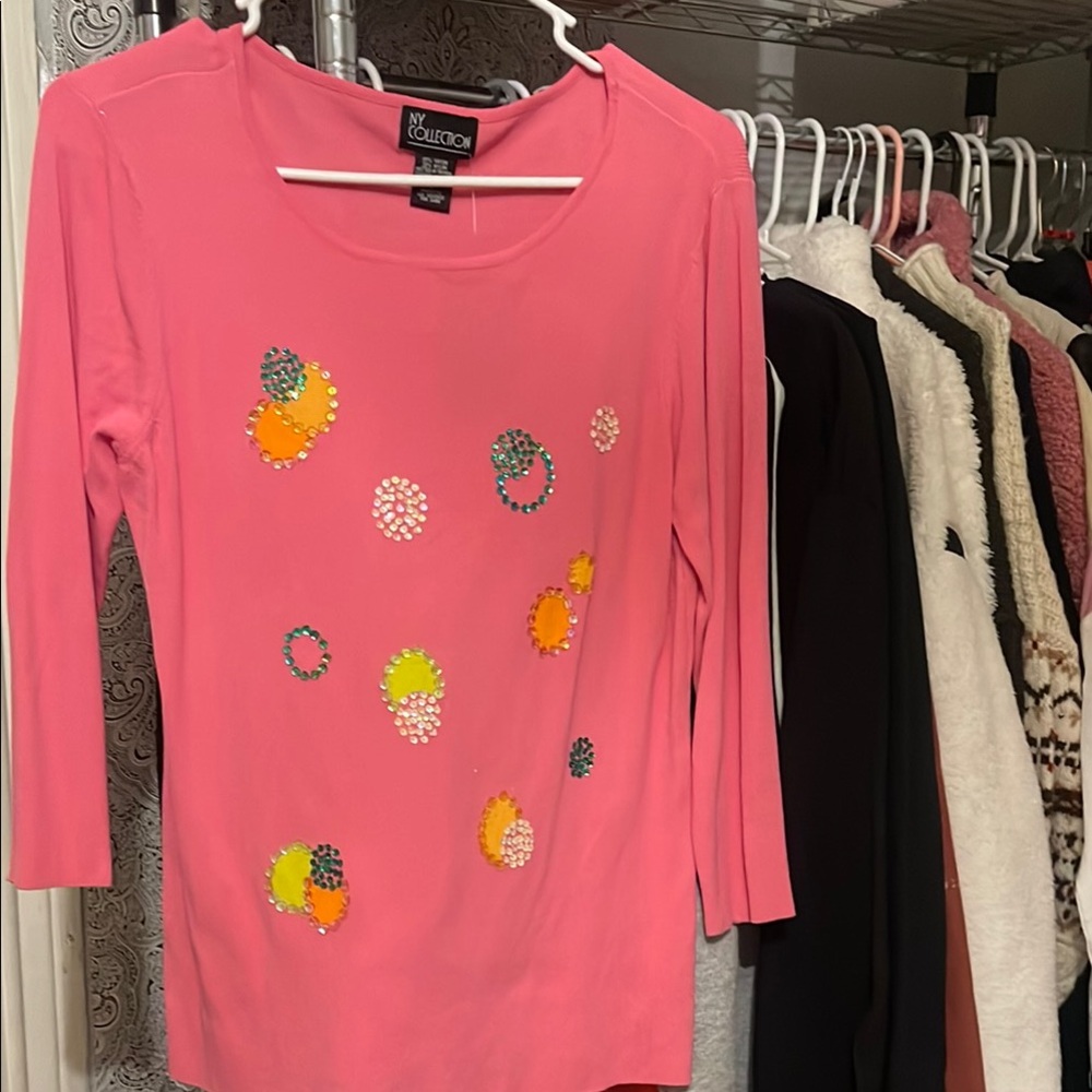 NY Collection Pink Embellished Blouse